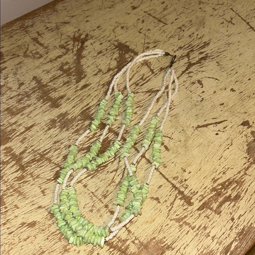 Vintage Multi Strand Heishi Bead and Green Opal Necklace